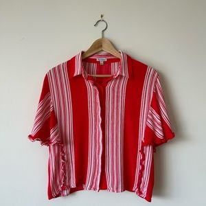Women’s Medium | Love Fire | Red Striped Ruffle Blouse
